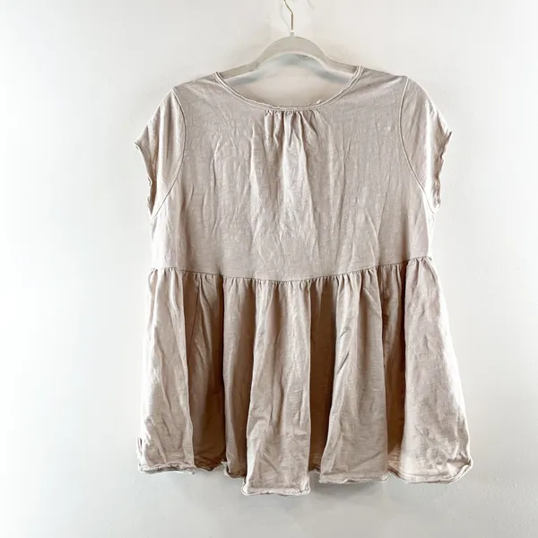 Easel Short Sleeve Peplum Swing T-Shirt Top Cotton Boho Tan Beige Small - Image 4