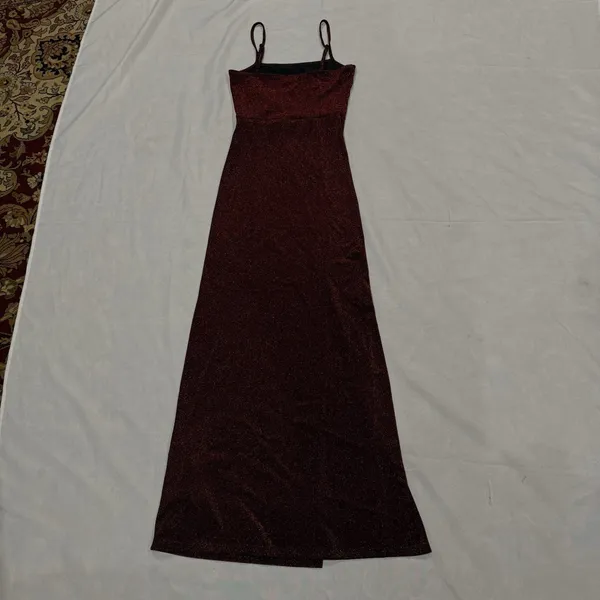 NWT Shein Burgundy Glitter Maxi Dress NWT- Split Thigh Bodycon Prom Gown Sz XS - Image 12