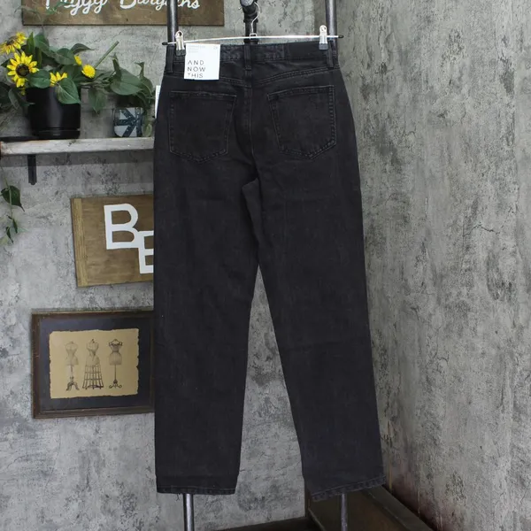 And Now This Womens Distressed Ultra High Rise Straight Jeans Black 29 - Image 2