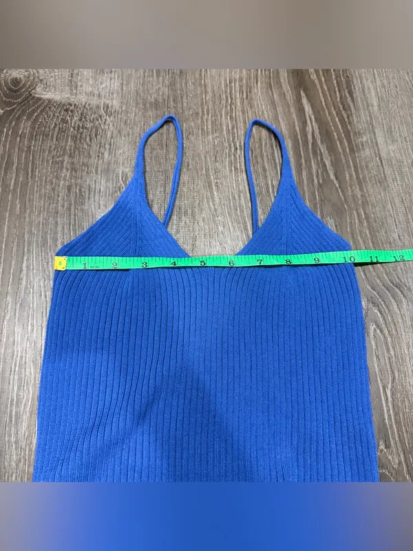 Blue Knit Cropped Tank Top Size M - Image 5