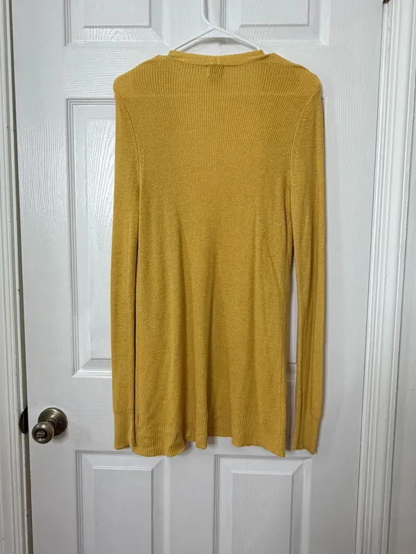 A New Day Mustard Open Front Cardigan Sweater S Lightweight Duster Cozy Layering - Image 3