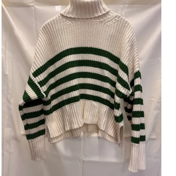 Madewell Wide Rib Turtleneck Sweater Varsity‎ Green Stripe XL Fall Winter Warm - Image 6