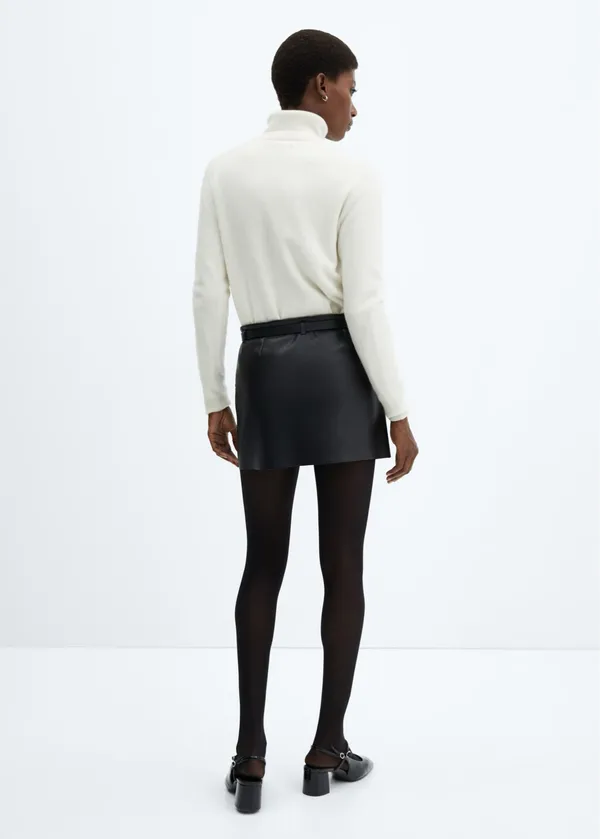 Mango Faux Leather Belt Mini Skirt - Image 3