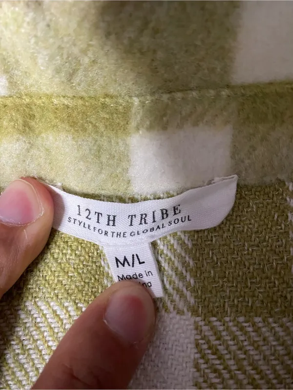12th Tribe Olive and White Plaid Teddy Shacket - Image 2
