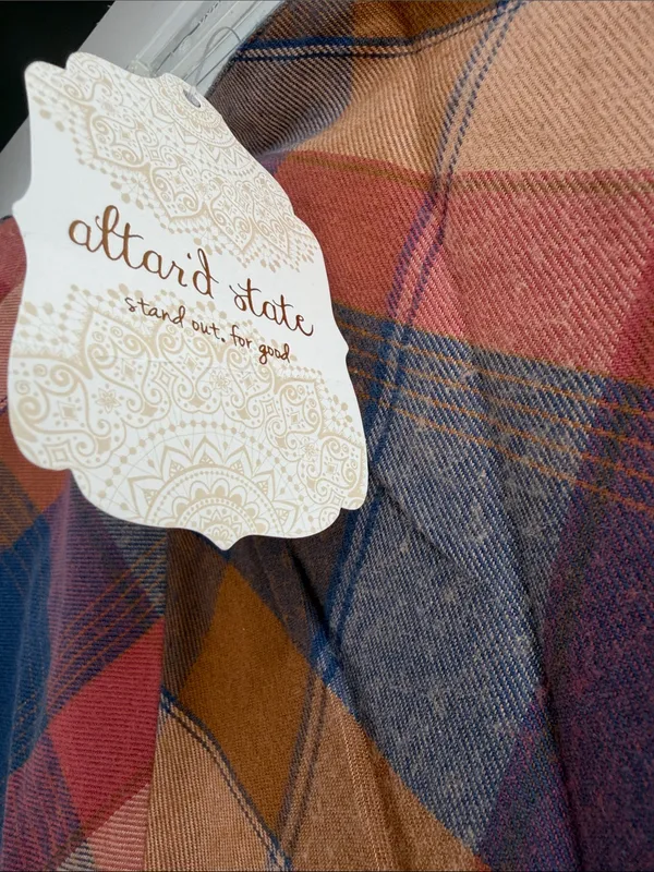 Altar'd State Plaid A-Line Skirt in Navy, Rust, Mustard & Brown size Small - Image 4