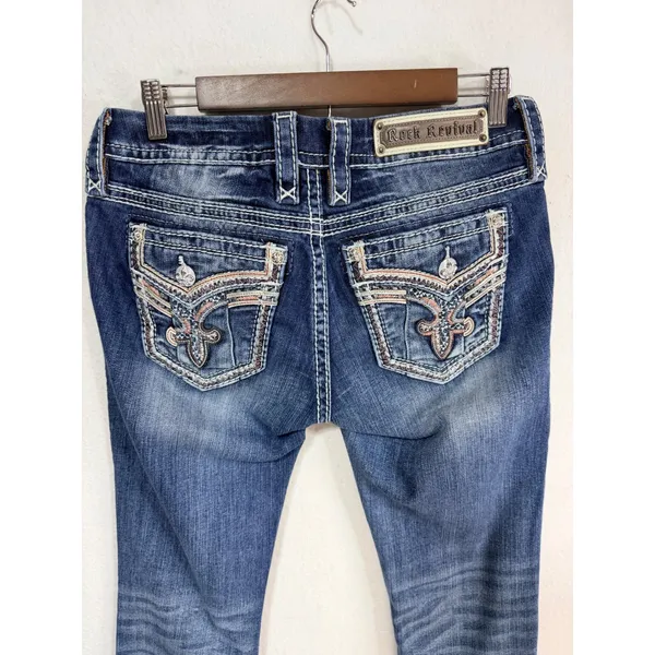 Rock Revival Jeans Coe Bootcut Embellished Women's 29 Blue Denim Y2K Cotton - Image 7