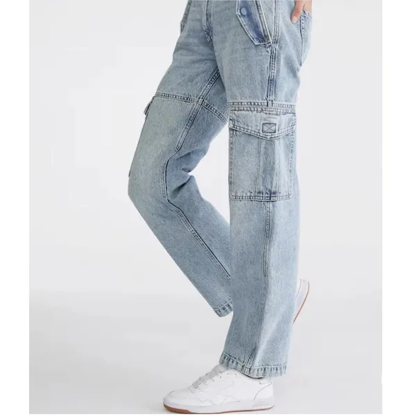 Aeropostale Womens Low Rise Cargo Jeans Light Wash Blue Straight‎ Leg Size S - Image 2
