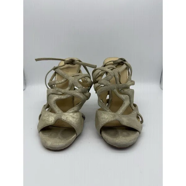 Ivanka Trump 4.25" Heels Womens 7.5 Beige Stiletto Tie Strappy Wedding Party - Image 3
