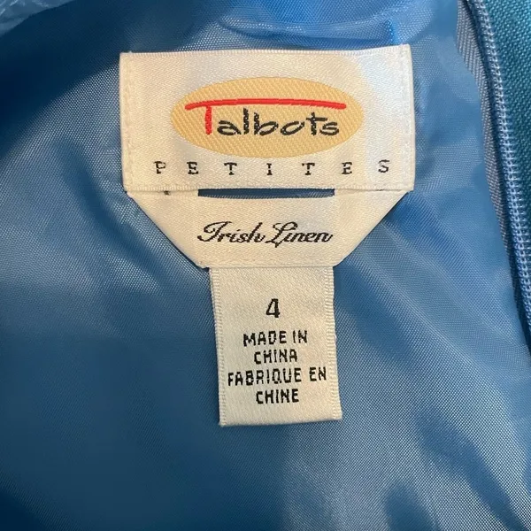 VTG Talbots‎ Women Irish Linen Midi Dress 4 Blue Sheath Career Timeless Classic - Image 8