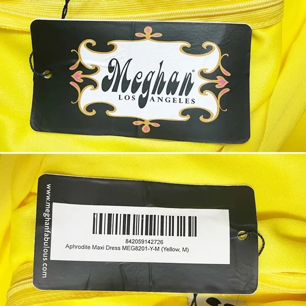 NWT Meghan LA Aphrodite Maxi Dress Size Medium Yellow Halter Ruffle Slit Gown - Image 11