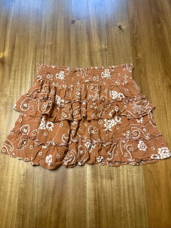 Aerie Ruffle Mini Skirt Jupiter Brown Size Medium - Image 3