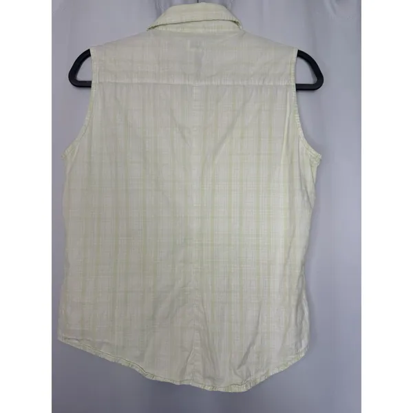 Bugle Boy Women's Size Med Light Yellow White Plaid Sleeveless Button Down VTG - Image 5