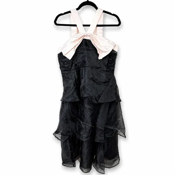 NEW Lulus Black Glamour Organza Tiered Cream Oversized Bow Midi Cocktail Dress - Image 6