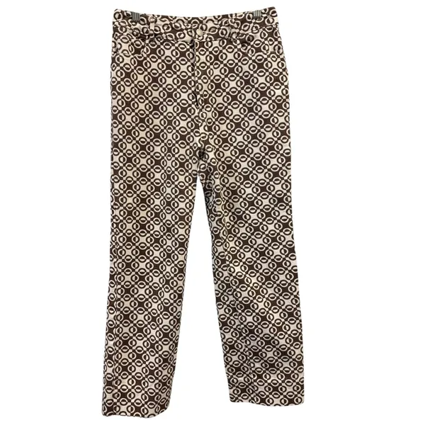 Peppermayo Brown Geometric Mod High Waisted Straight Leg Pants Boho Retro Size 6 - Image 2