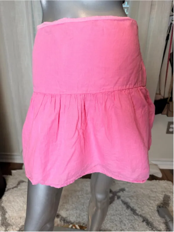 Vineyard Vines Pink Linen Mini Skirt Size 12 Flowy Ruffle Hem Preppy Coastal - Image 2
