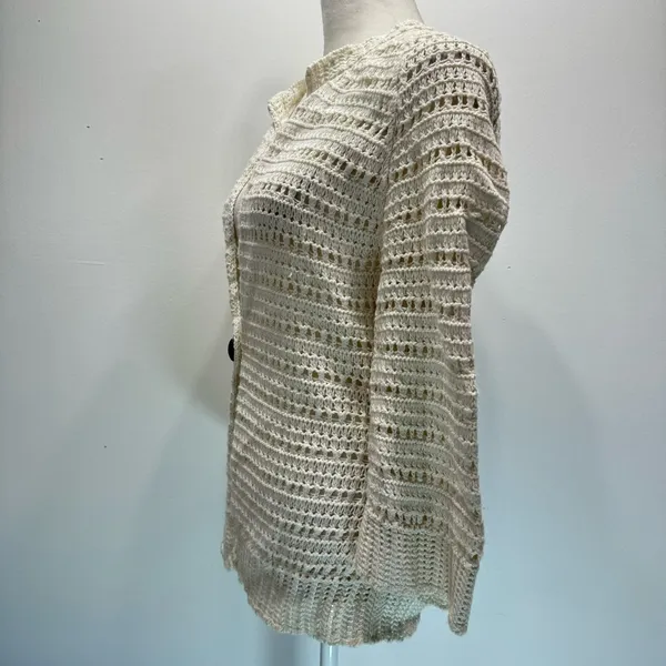 Vintage Y2K GAP Cardigan Sweater Cotton Wool Angora Loose Knit Cream Cottagecore - Image 6