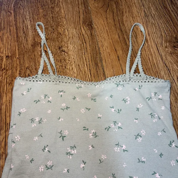 Cotton On Sage Green Floral Lace‎ Trim Cami Top Size Small Cropped Tank cottage - Image 9