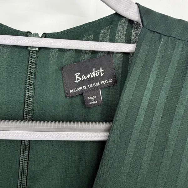 Bardot Womens Emerald Green Striped Midi Dress Sheer‎ Long Sleeve Size 8 - Image 7