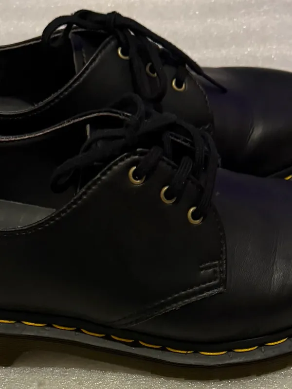 Dr. Martens Vegan 1461 Oxford Black Leather Lace-Up Shoes with Yellow Stitching - Image 7