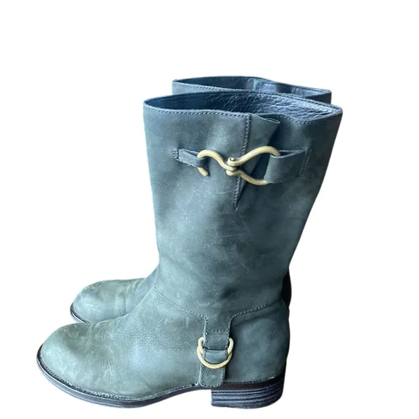 Cole Haan Nike Air charcoal Black Leather Boots mid calf gold accents size 6.5 - Image 4