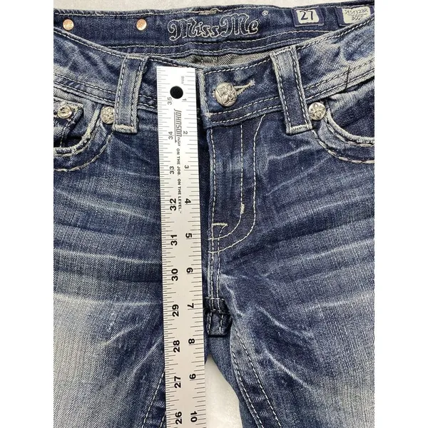 Miss Me Jeans Womens Size 27 boot cut blue Denim zippered rhinestone‎ Pockets - Image 5