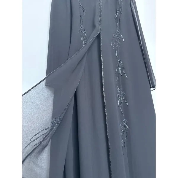 1990s Night Studio black beaded chiffon gown with sheer overlay & sleeves 16 - Image 8