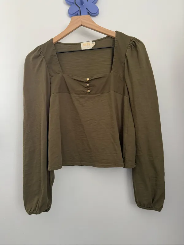 Nation LTD XS Pascale Top Lagoon Olive Boxy Relaxed Square Neck - Image 2