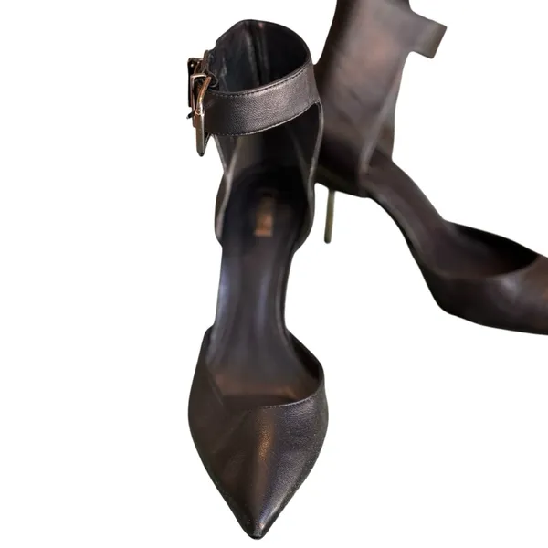 Schutz Black Leather Pointed Toe Ankle Strap Stiletto Heels Size 9 EU 40 in EUC - Image 8