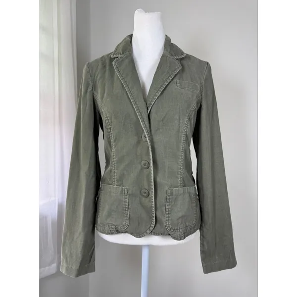 Vintage ‘04 Old Navy Khaki Green Corduroy Single Breasted Blazer - Image 2