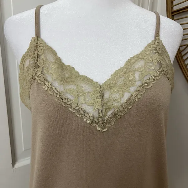 POL Y2K Cami Top Sz M Lace Edge Capsule‎ Flowy Boho Fairy Feminine Camel - Image 2