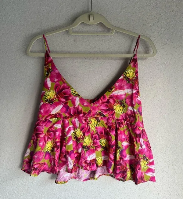 FARM Rio Floral Pink Ruffle Crop Babydoll Tank Top - Image 6
