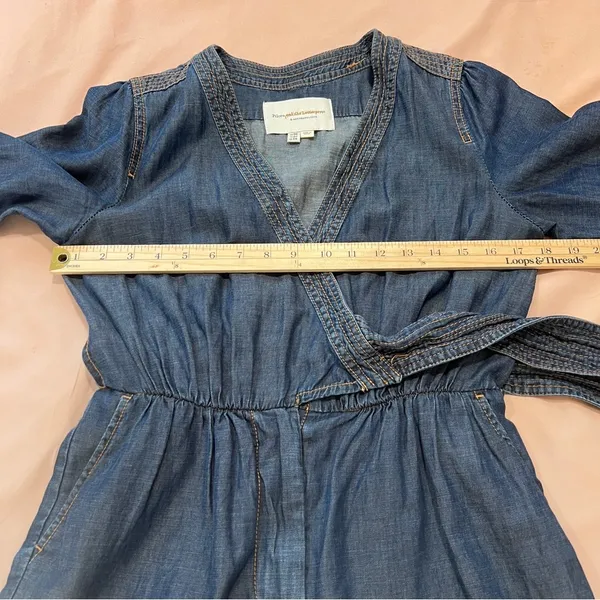 Pilcro by Anthropologie Blue Chambray Denim Tie‎ Waist Wrap Bodice V-Neck Romper - Image 14