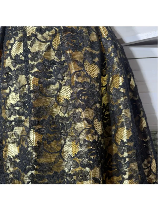 Vintage 90s dress black gold brocade floral whimsigoth cocktail wedding guest XL - Image 13