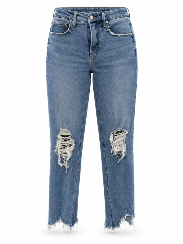 Good American Distressed High Rise Crop Jeans Women 2/26 Raw Hem - Image 2