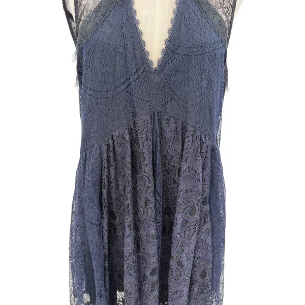 Free People Don't You Dare Lace Mini Dress Open Back Black Combo‎ Size Small NWT - Image 5