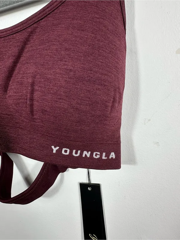 YoungLA Core Seamless Scoop Neck Sports‎ Bra XL Burgundy Silk NWT W329 - Image 5
