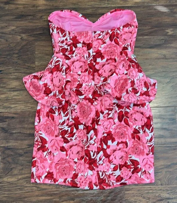 Women’s Zara Pink Blogger Favorite Jeweled Jacquard Valentines Day Mini Dress - Image 3