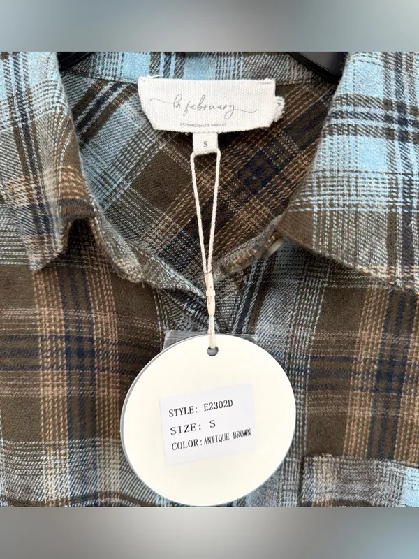 in february Mineral Wash Plaid Frayed Hem Shirt Dress Cotton Blend Size S NWT - Image 4