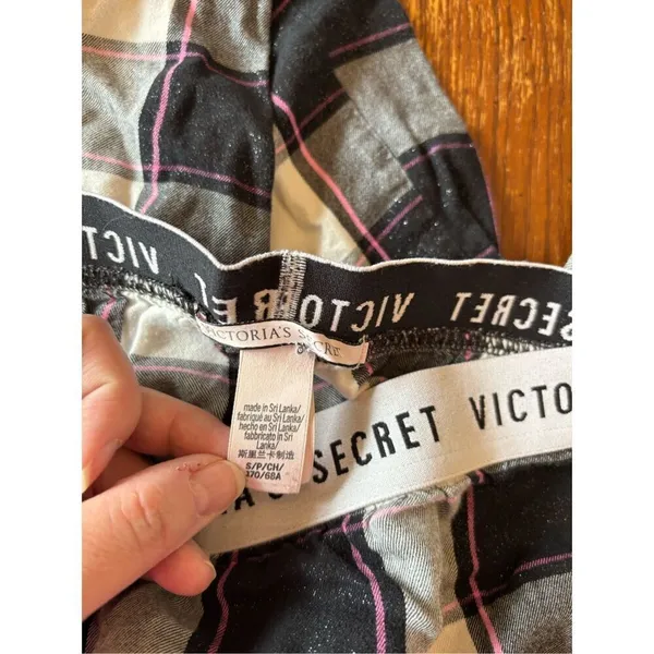 Victoria's Secret Sparkle Pajama Pants Plaid Black Pink Size S - Image 2