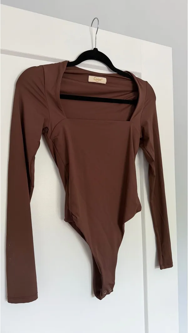 Brown Square Neck Long Sleeve Bodysuit - Image 2