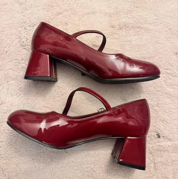 Cider FAUX PATENT LEATHER CHUNKY HEELED MARY JANE SHOES - Image 5