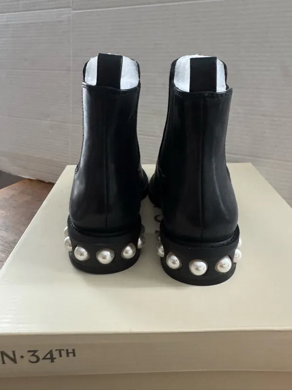 NEW On 34th Women Pearl Heeled Chelsea Boots Jeovana Size 5 Black Ankle Bootie - Image 6