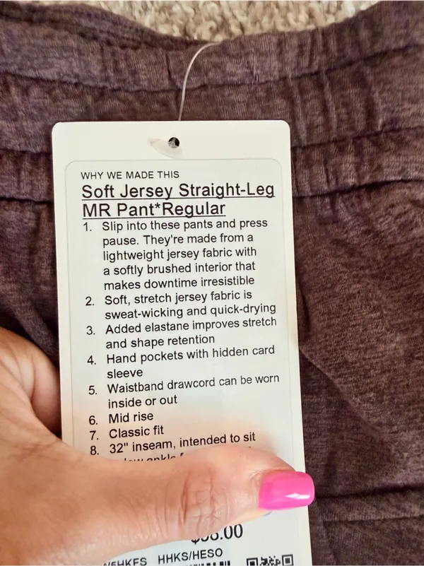 NWT Lululemon Soft Jersey Straight-Leg Mid-Rise Pant size 6 Heathered dark espre - Image 7