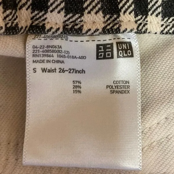 Uniqlo Black White Gingham Check Mid Rise Skinny Stretch Pockets Ankle Pants S - Image 4