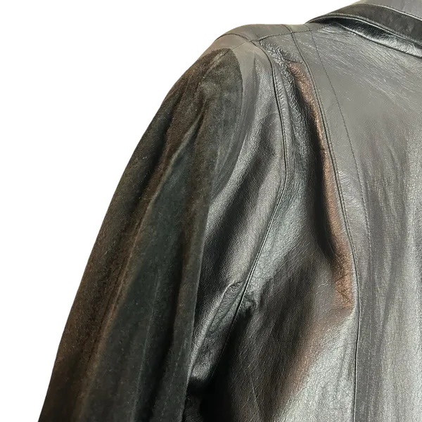 Vintage 90's Marco Morani Black Leather Long Trench Coat Women’s L Suede Trim - Image 12