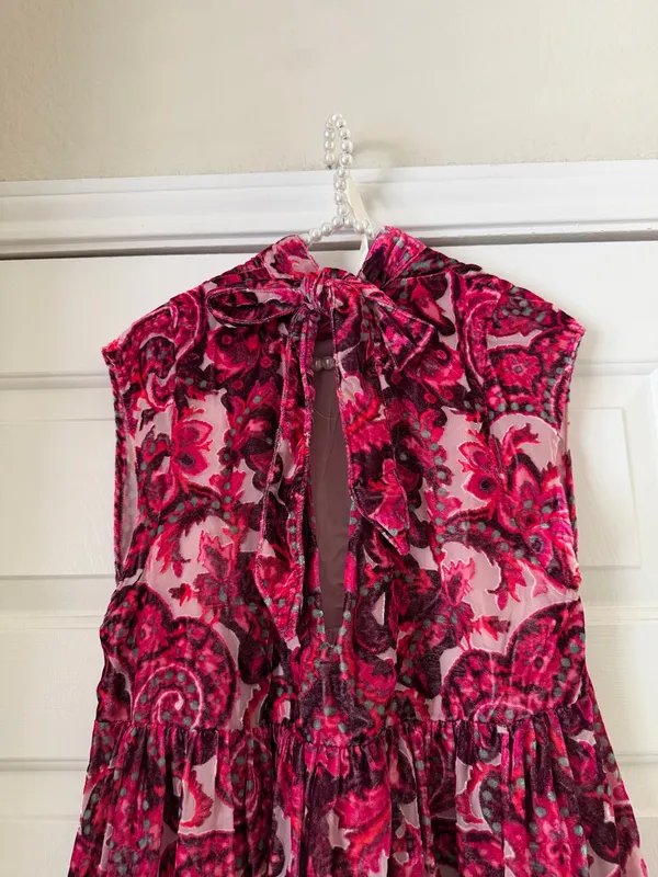 Free People Magenta Velour Paisley Dress - Image 4