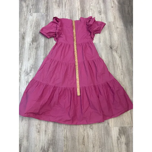 English Factory Magenta Pink Tiered‎ Midi Dress Ruffle Puff Sleeve Square Neck - Image 8