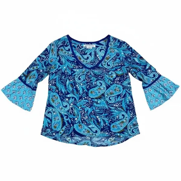 Vera Bradley Blue Daisy Paisley Kelsey Bell Sleeves Flutter Top, M SRP: $60 - Image 6