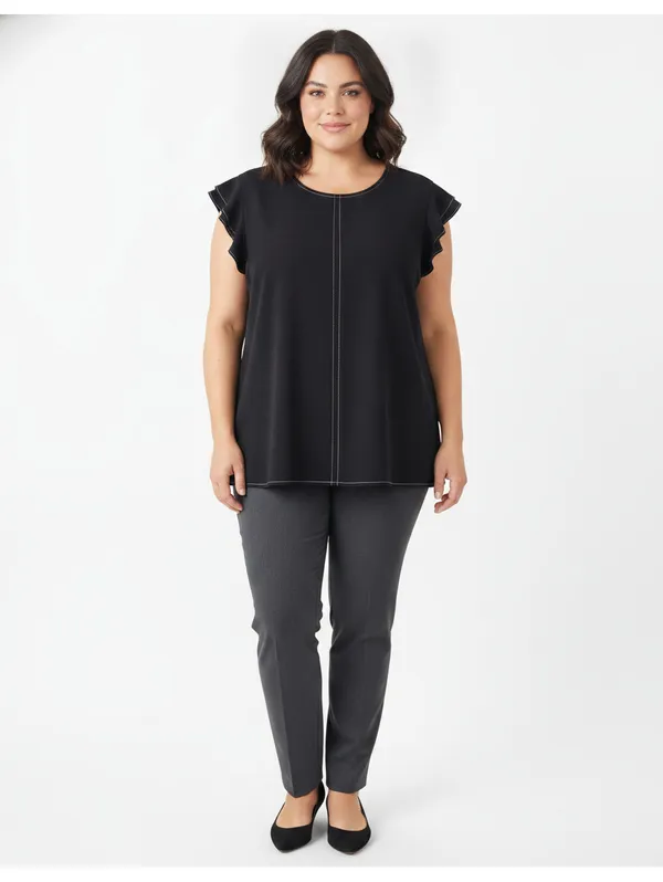 Worthington Black Contrast Stitch Top Size XL Ruffle Sleeve - Image 7