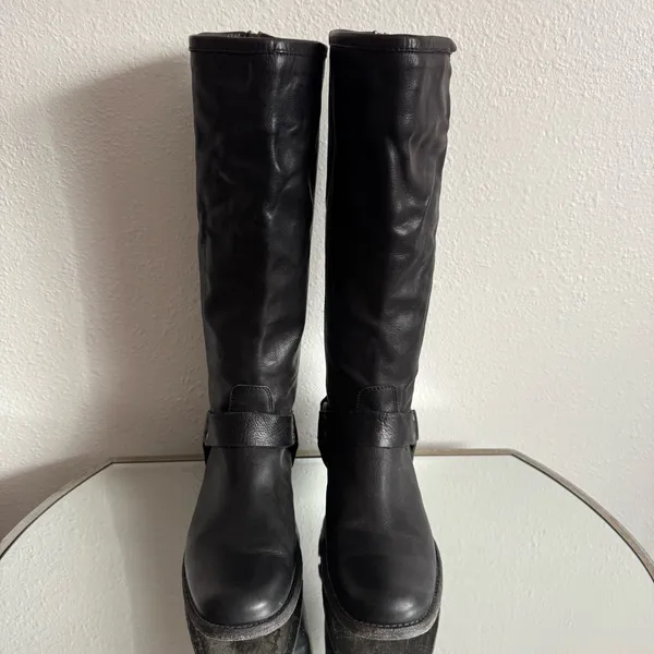 FRYE Black Leather Phillip Harness Tall Knee High Preppy Moto Riding Boots - Image 9